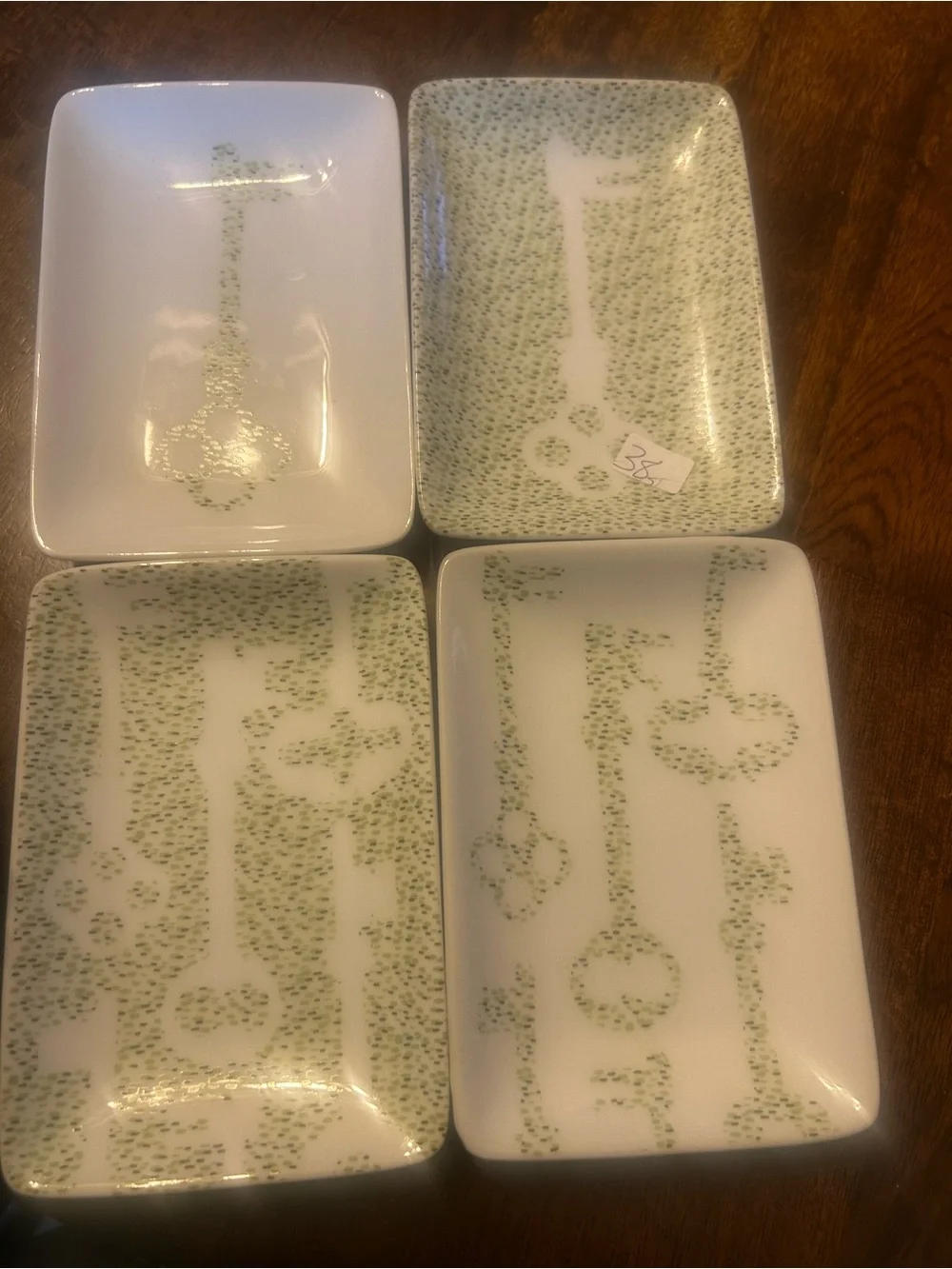 West Elm Ceramic Key Trinket Dishes Set of 4 White Green Appetizer Snack Trays